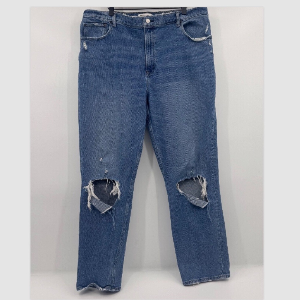 Abercrombie Fitch Jeans Women 18 Blue 90s Straight Ultra High Rise Distressed